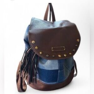 Rein & Bridle Denim Patchwork Leather Backpack ~ NWT!